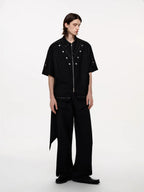 TIWILLTANG Studded Trim Zip-Up Half Shirt