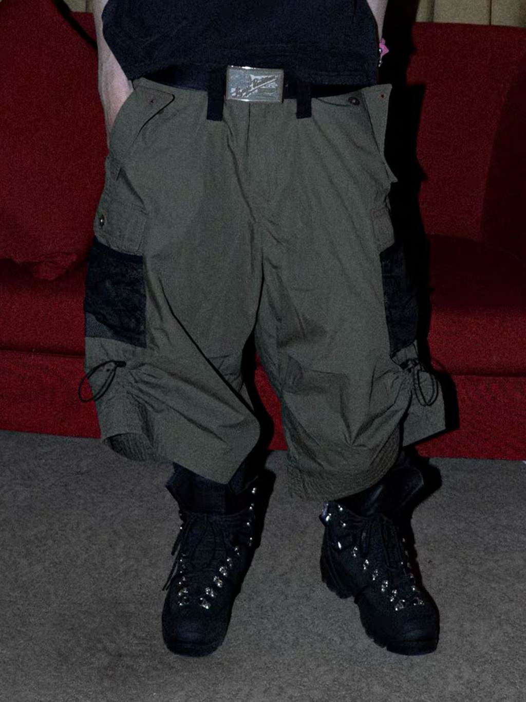 PCCVISION Contrast Panel Pleated Utility Shorts