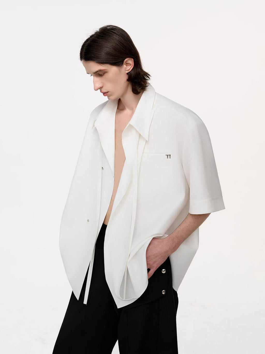 TIWILLTANG Draped Camp-Collar T Shirt