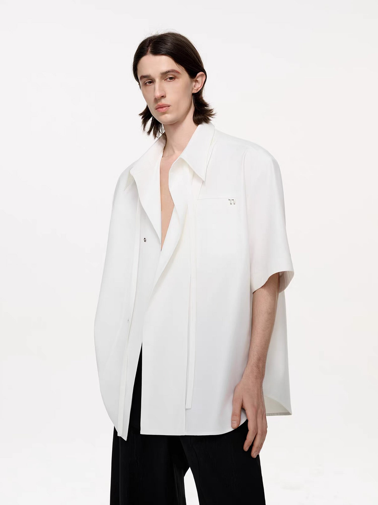 TIWILLTANG Draped Camp-Collar T Shirt