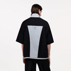 TIWILLTANG Layered-Collar Contrast-Panel Zip-Up Half Shirt