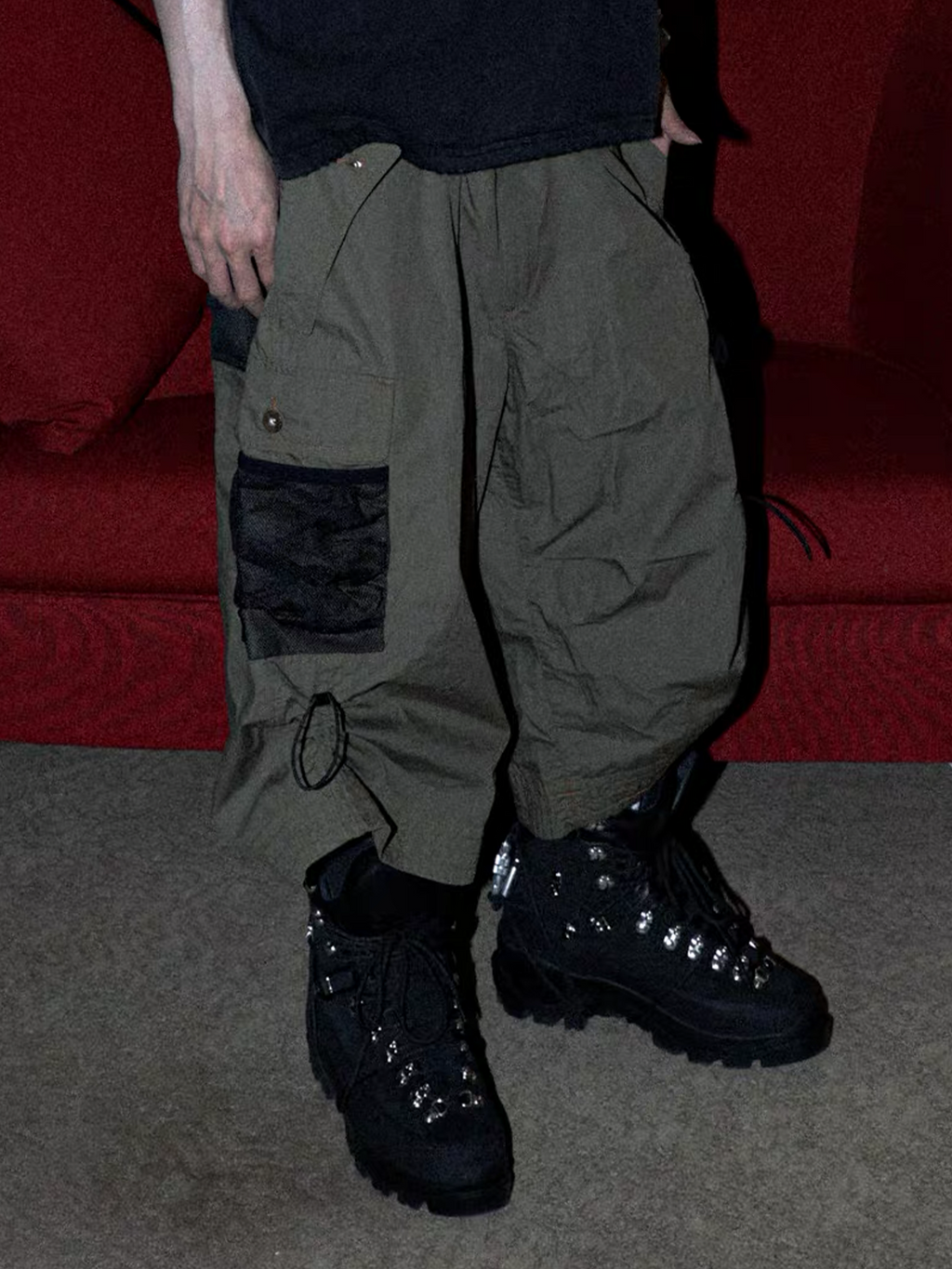 PCCVISION Contrast Panel Pleated Utility Shorts