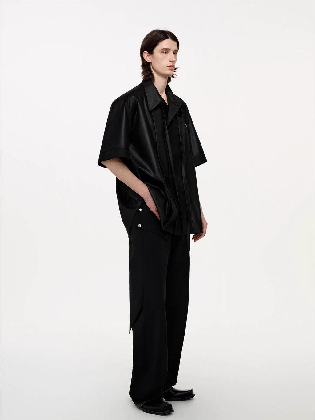 TIWILLTANG Draped Camp-Collar T Shirt