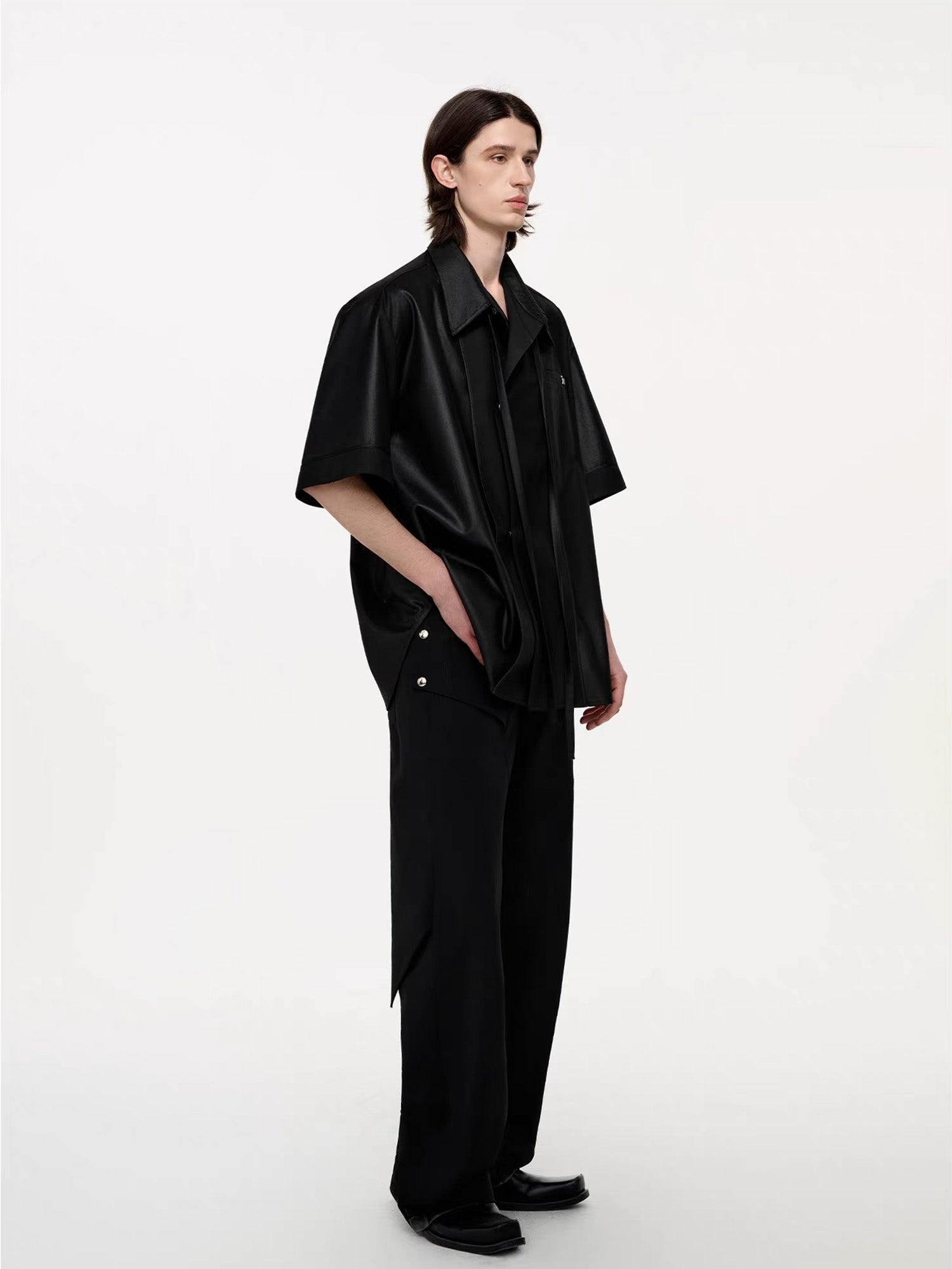 TIWILLTANG Draped Camp-Collar T Shirt