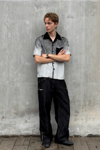 ESAIAS Studded Washed Dotted Stripe Half Shirt