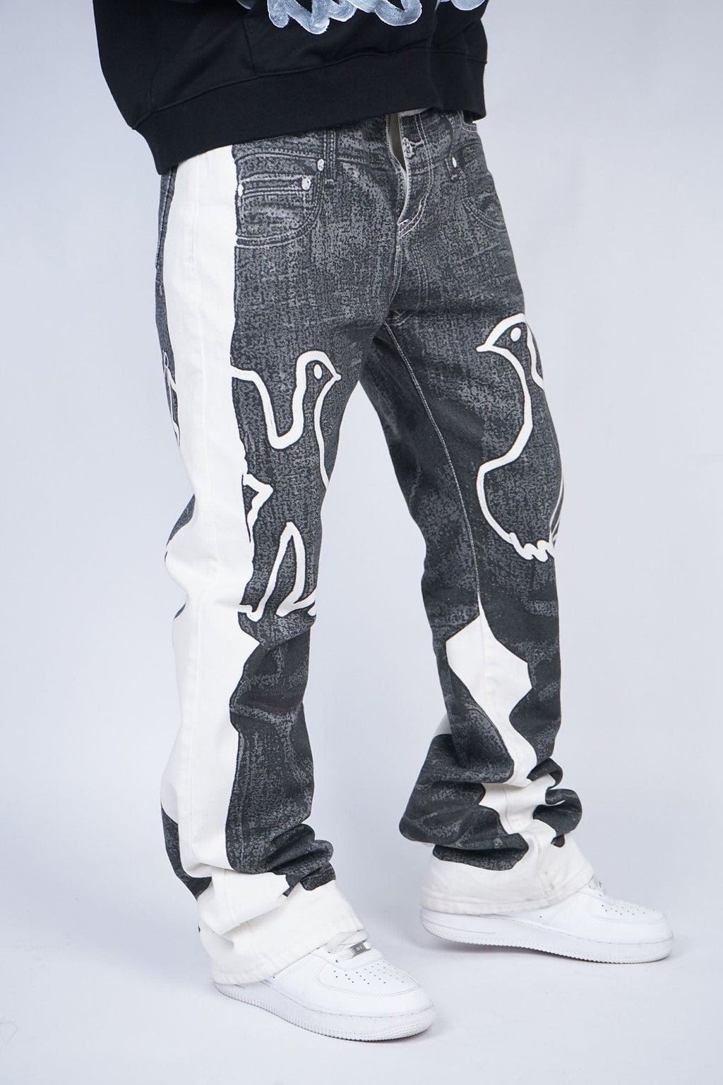 VINKID Faux-Layered Dove Graphic Contrast Panel Jeans