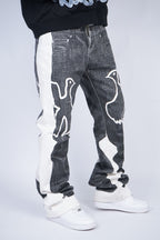 VINKID Faux-Layered Dove Graphic Contrast Panel Jeans