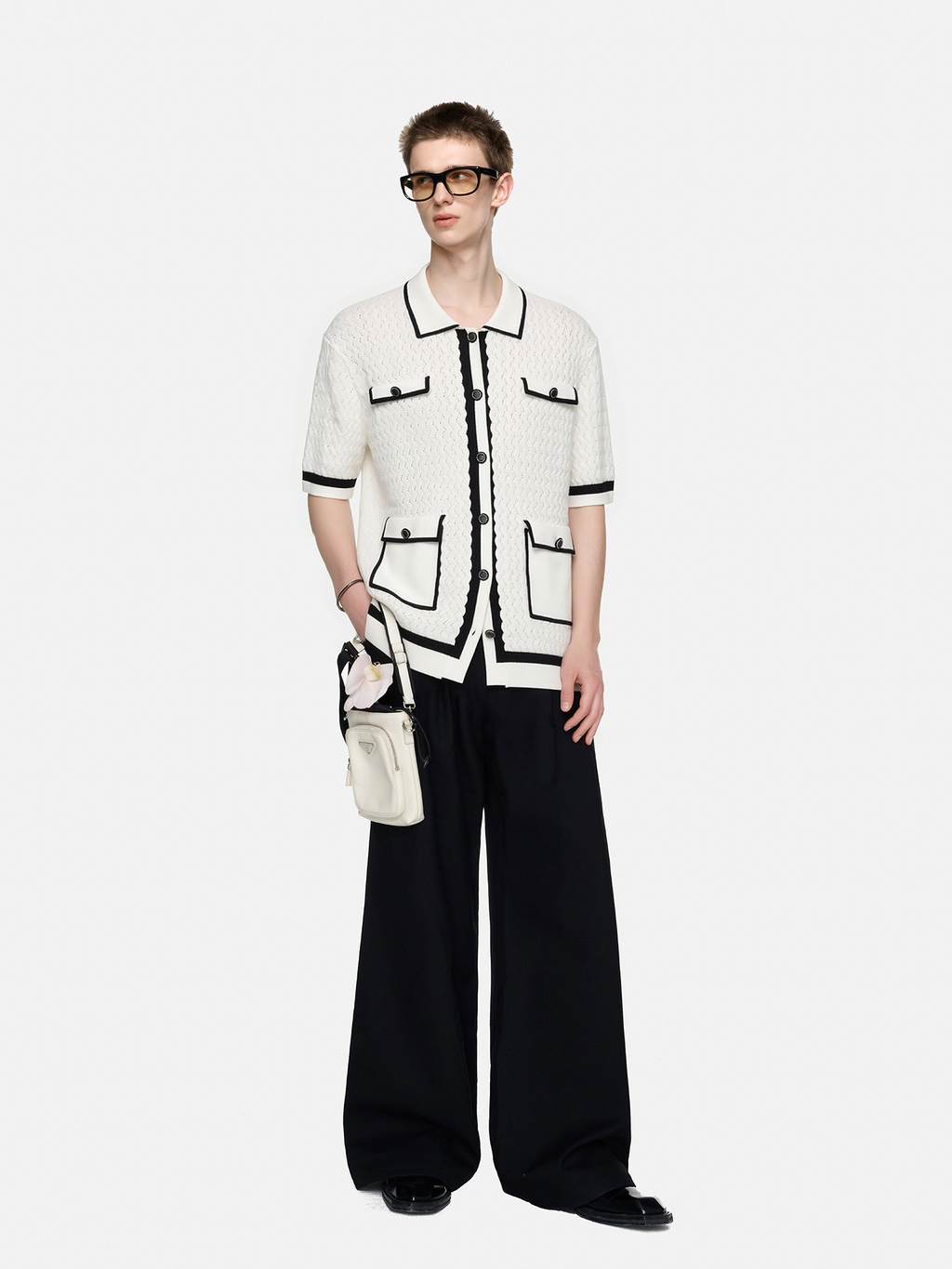 TIWILLTANG Contrast Trim Knitted Half Shirt