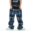 VINKID Plaid Paneled Wide-Leg Jeans