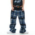 VINKID Plaid Paneled Wide-Leg Jeans