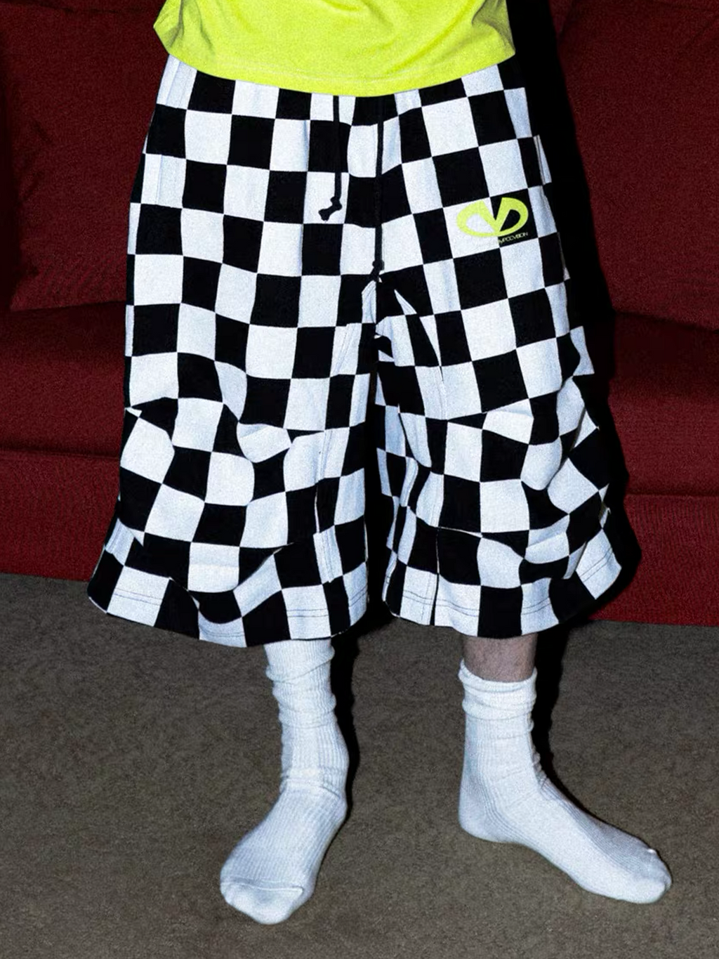 PCCVISION Checkerboard Pleated Baggy Shorts