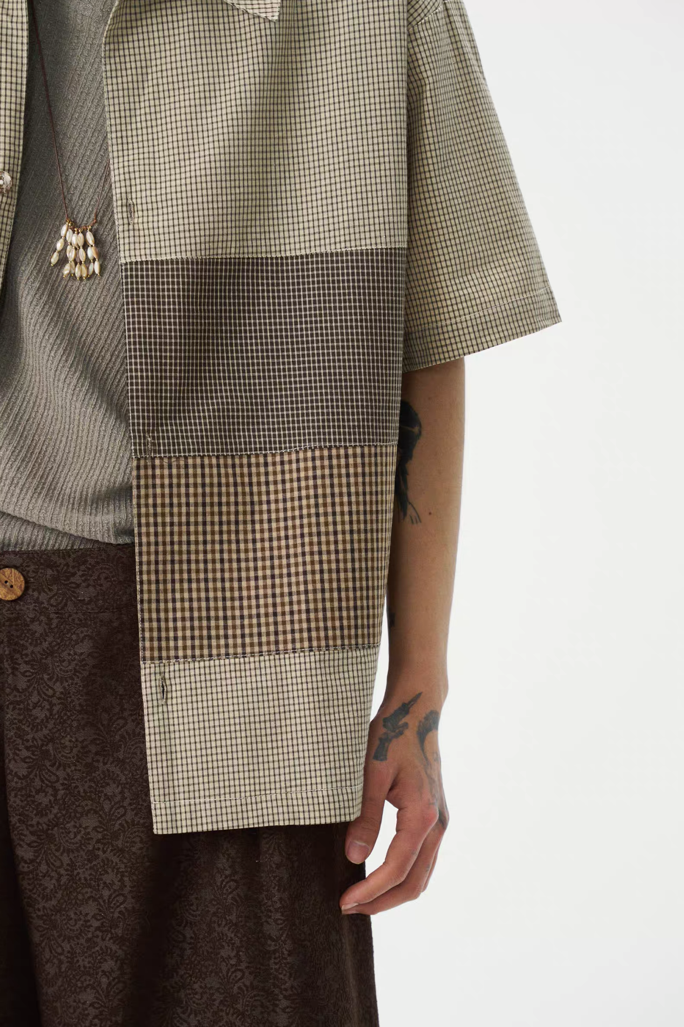 GONGHE REPUB Patchwork Check Relaxed Shirt