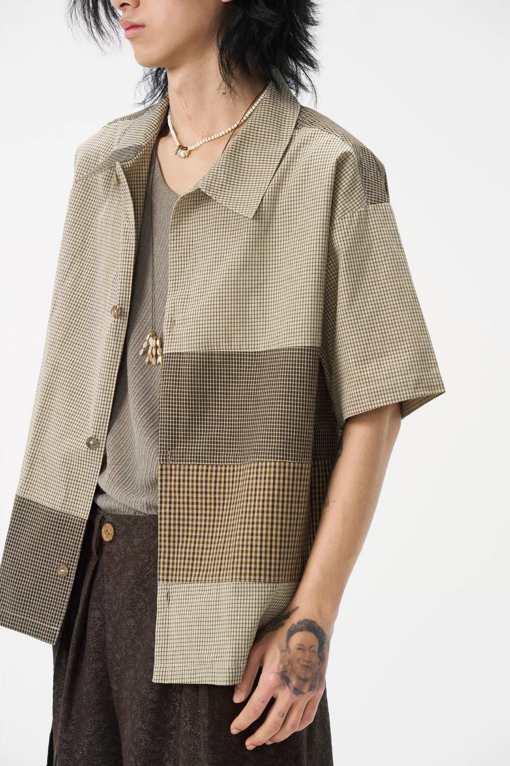 GONGHE REPUB Patchwork Check Relaxed Shirt