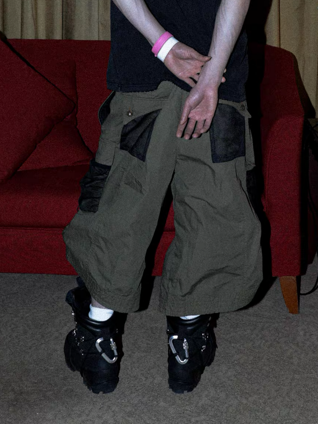 PCCVISION Contrast Panel Pleated Utility Shorts