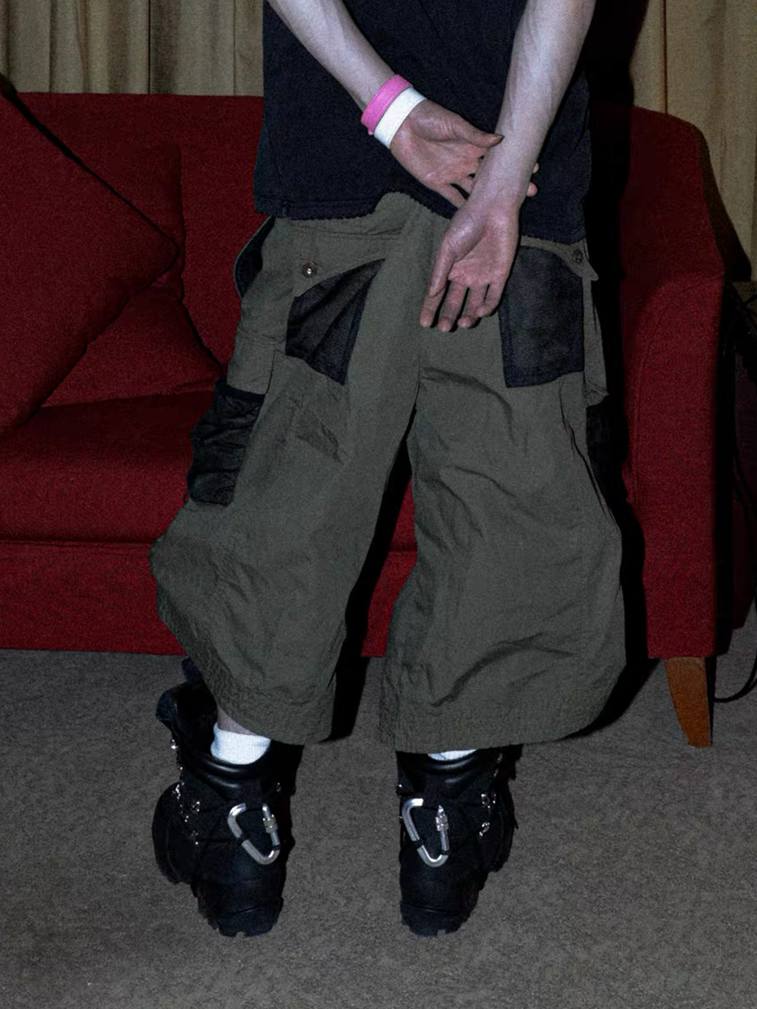 PCCVISION Contrast Panel Pleated Utility Shorts