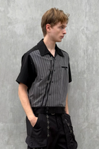 ESAIAS Jacquard Pinstripe Asymmetrical Paneled Half Shirt