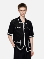 TIWILLTANG Contrast Trim Knitted Half Shirt