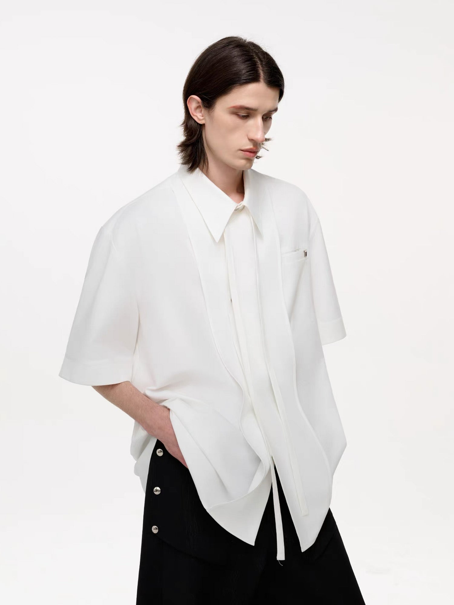 TIWILLTANG Draped Camp-Collar T Shirt