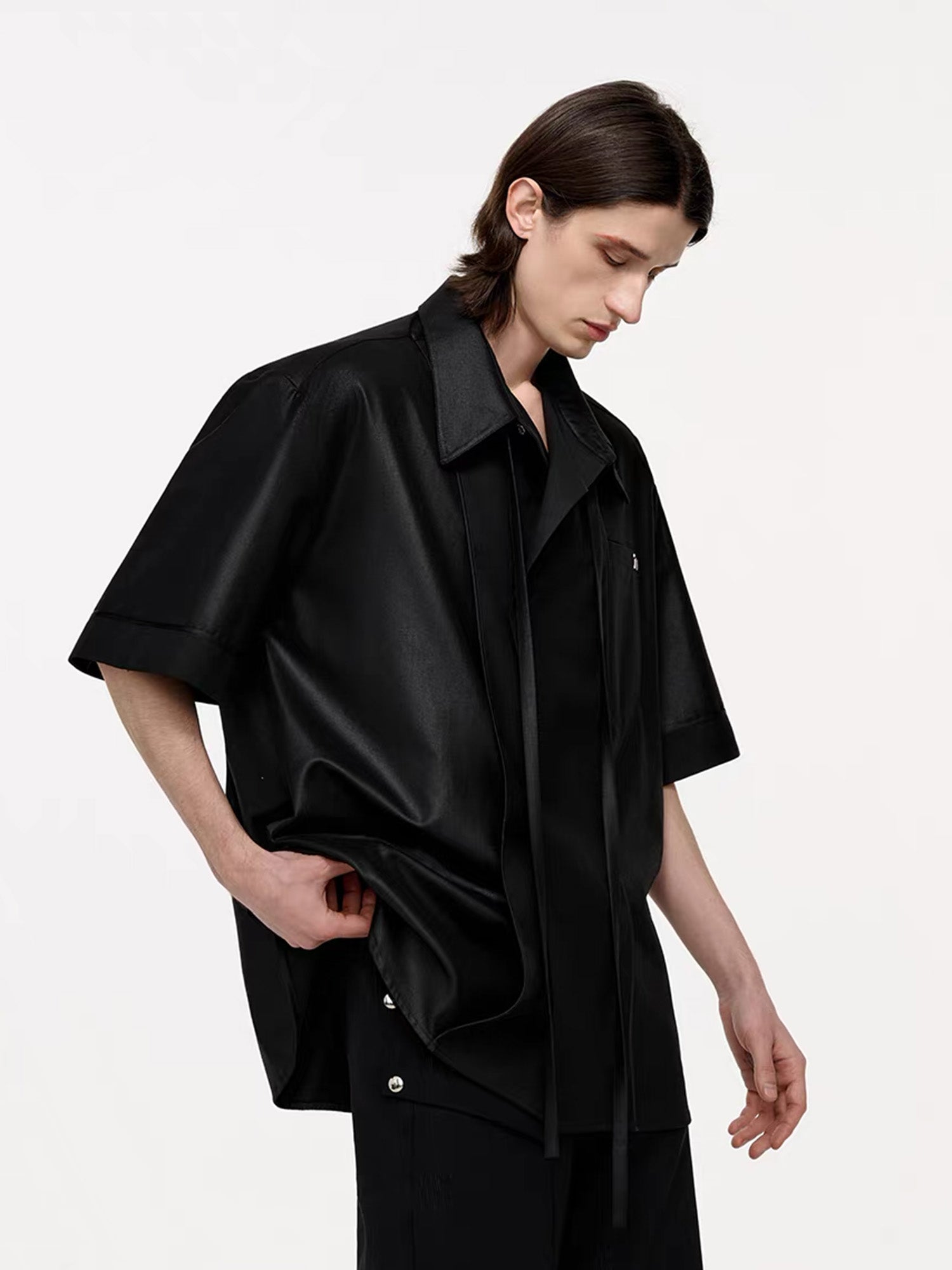 TIWILLTANG Draped Camp-Collar T Shirt