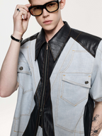 TIWILLTANG Contrast Stitch Paneled Zip-Up Half Shirt