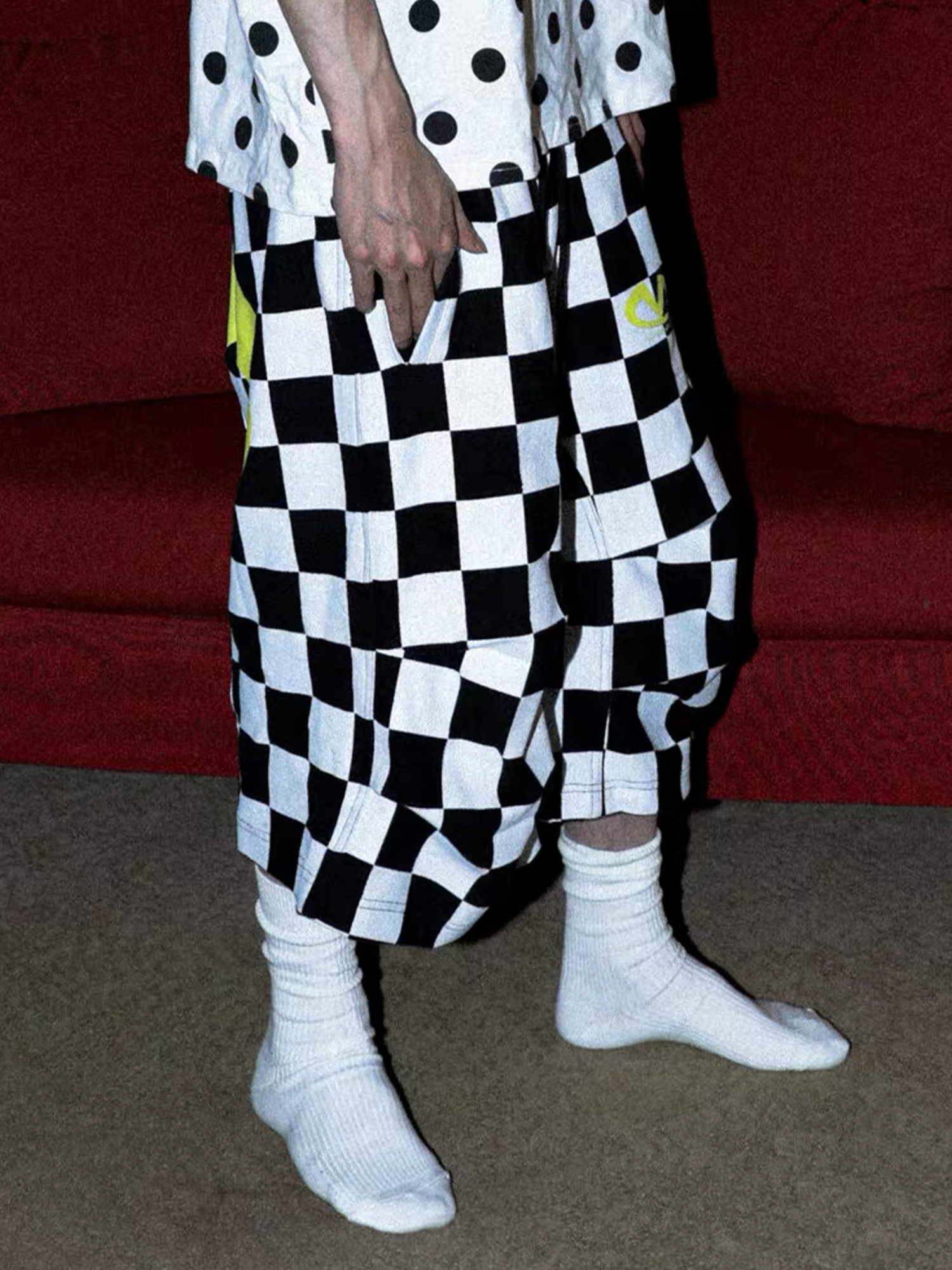 PCCVISION Checkerboard Pleated Baggy Shorts