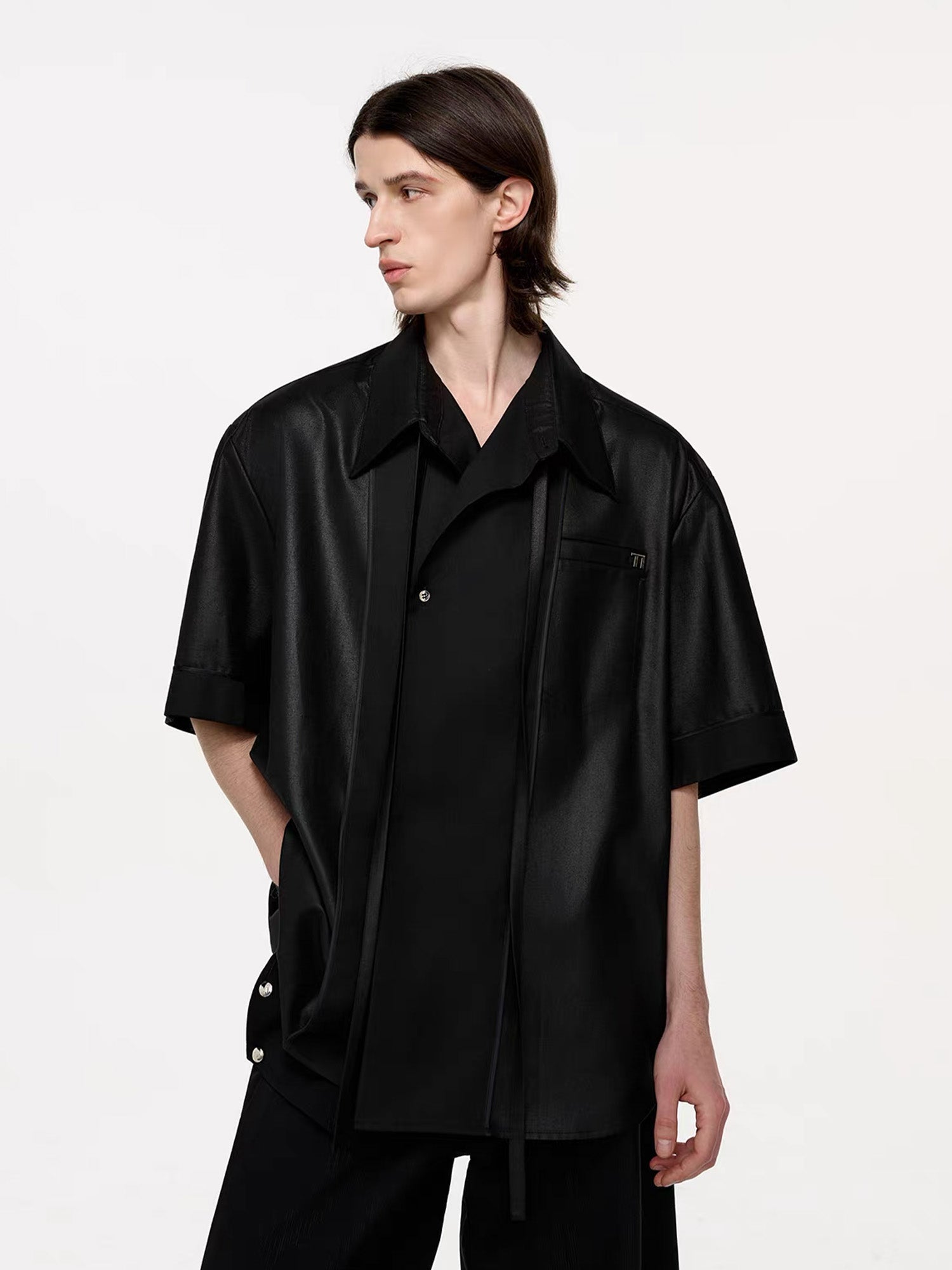 TIWILLTANG Draped Camp-Collar T Shirt