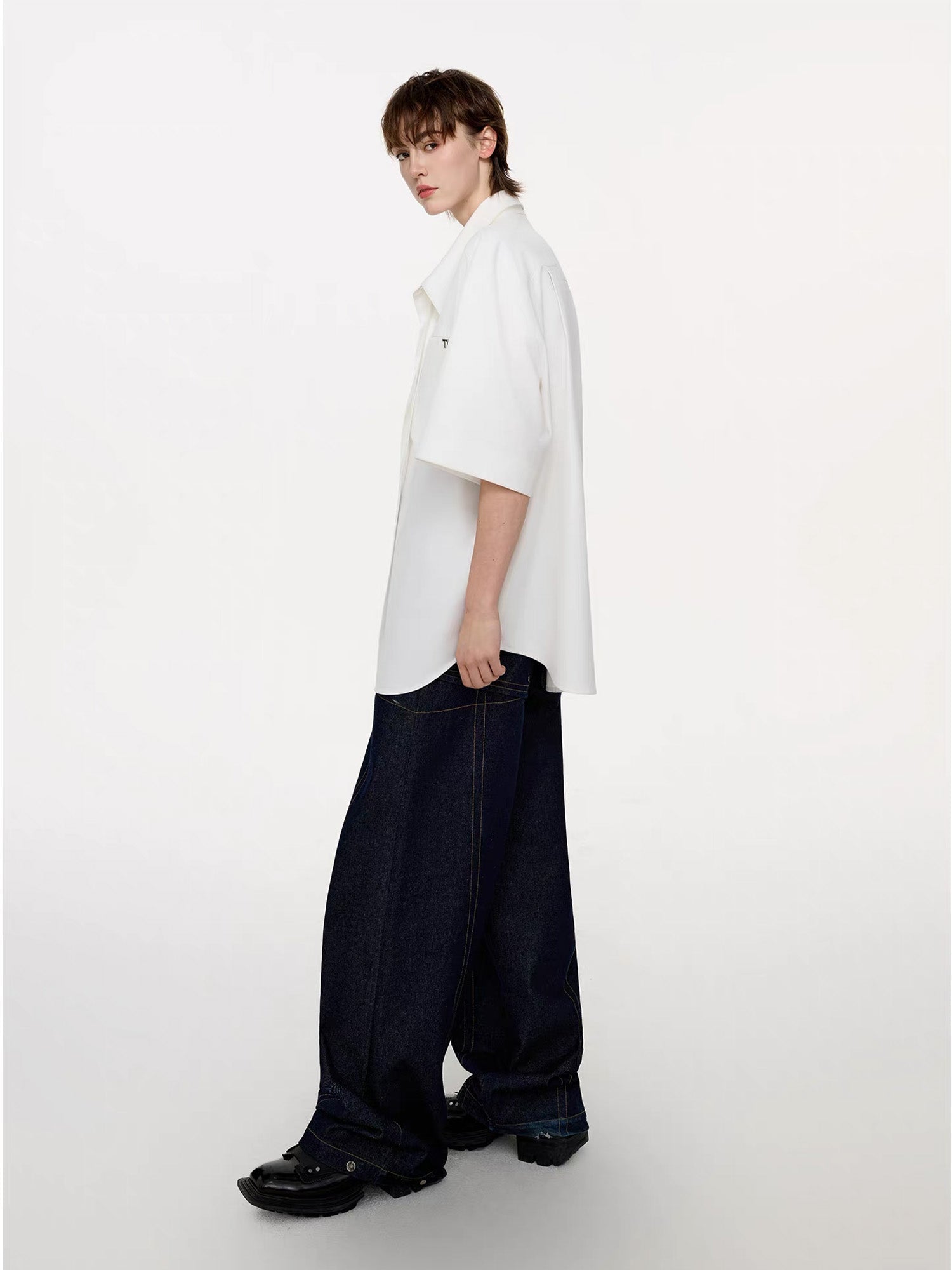 TIWILLTANG Draped Camp-Collar T Shirt
