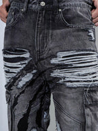 VINKID Distressed Grommet Strap Flared Jeans