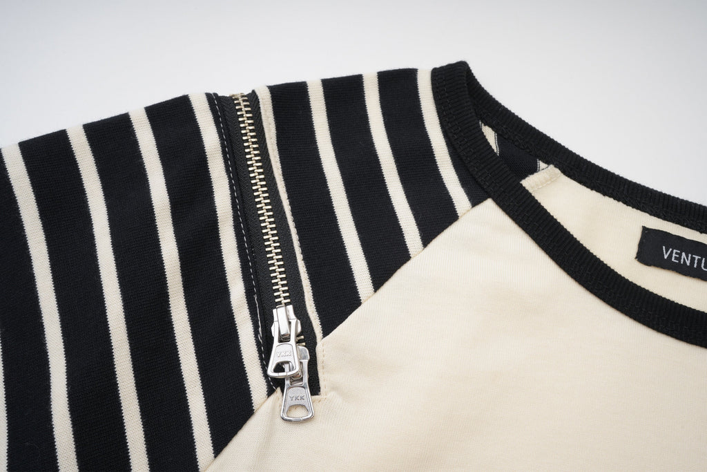 VENTUREK Punk Graphic Multi-Zip Striped Raglan Long-Sleeve Tee