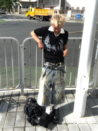 TH4SWE Double-Waist Cross Embroidered Distressed Shorts