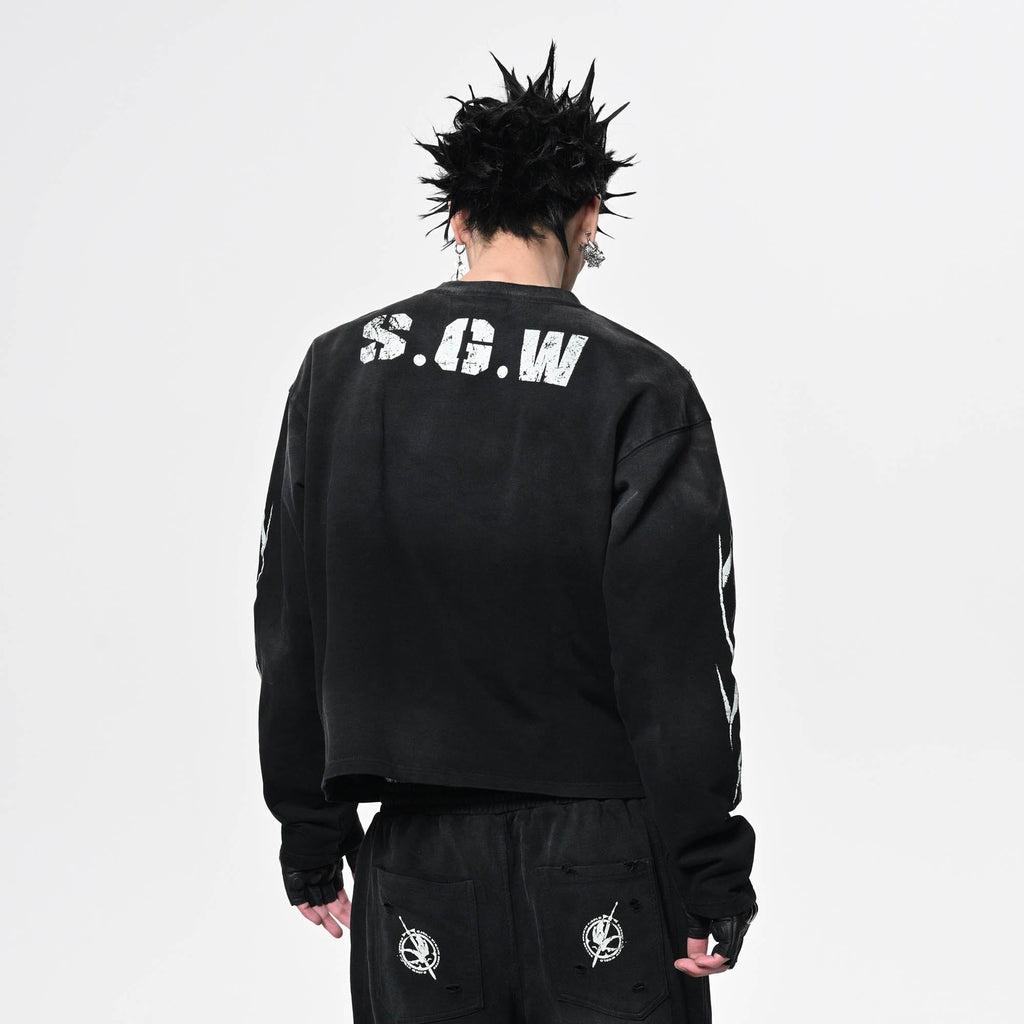 SAVAGEGROWTHWORLD No.5 Distressed Long-Sleeve Tee