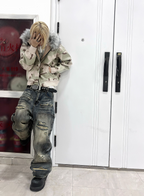 TH4SWE Distressed Heavy-Wash Wide-Leg Jeans