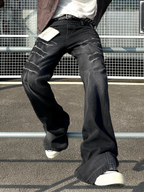 TH4SWE Washed Cracked Whisker Flared Jeans