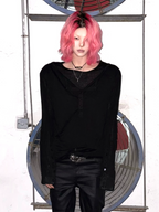 TH4SWE Layered Diamond Spine Graphic Henley Long-Sleeve Tee