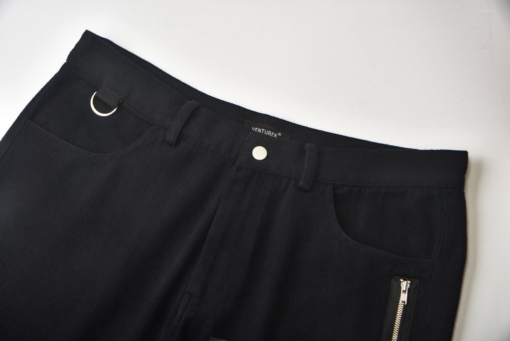 VENTUREK Distressed Zippered-Hem Slogan Slim Pants