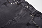 VENTUREK Washed Patch Studded Raw-Edge Shorts