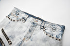 VENTUREK Distressed Washed Zippered Studded Slim Jeans