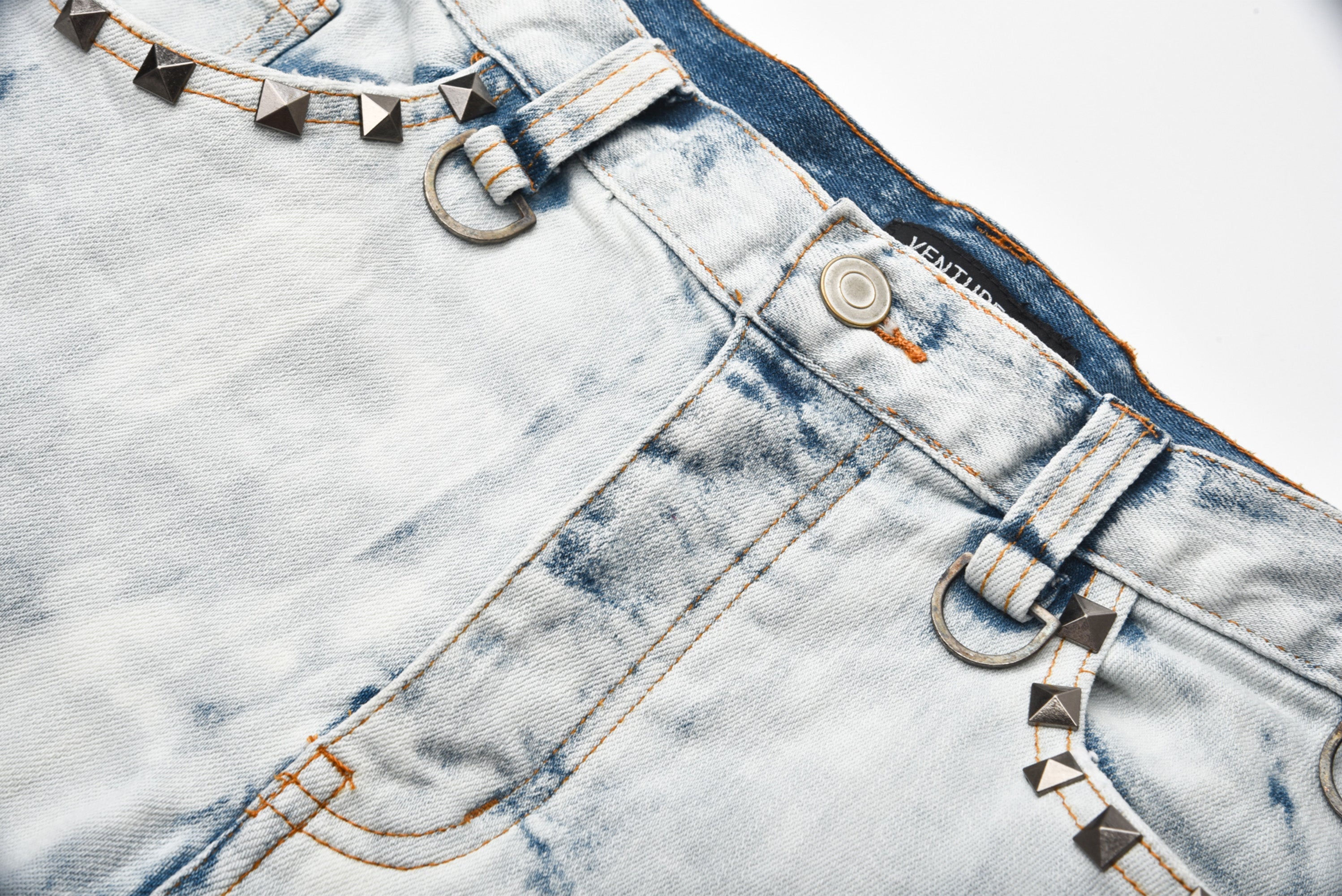 VENTUREK Distressed Washed Zippered Studded Slim Jeans
