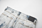VENTUREK Distressed Washed Zippered Studded Slim Jeans
