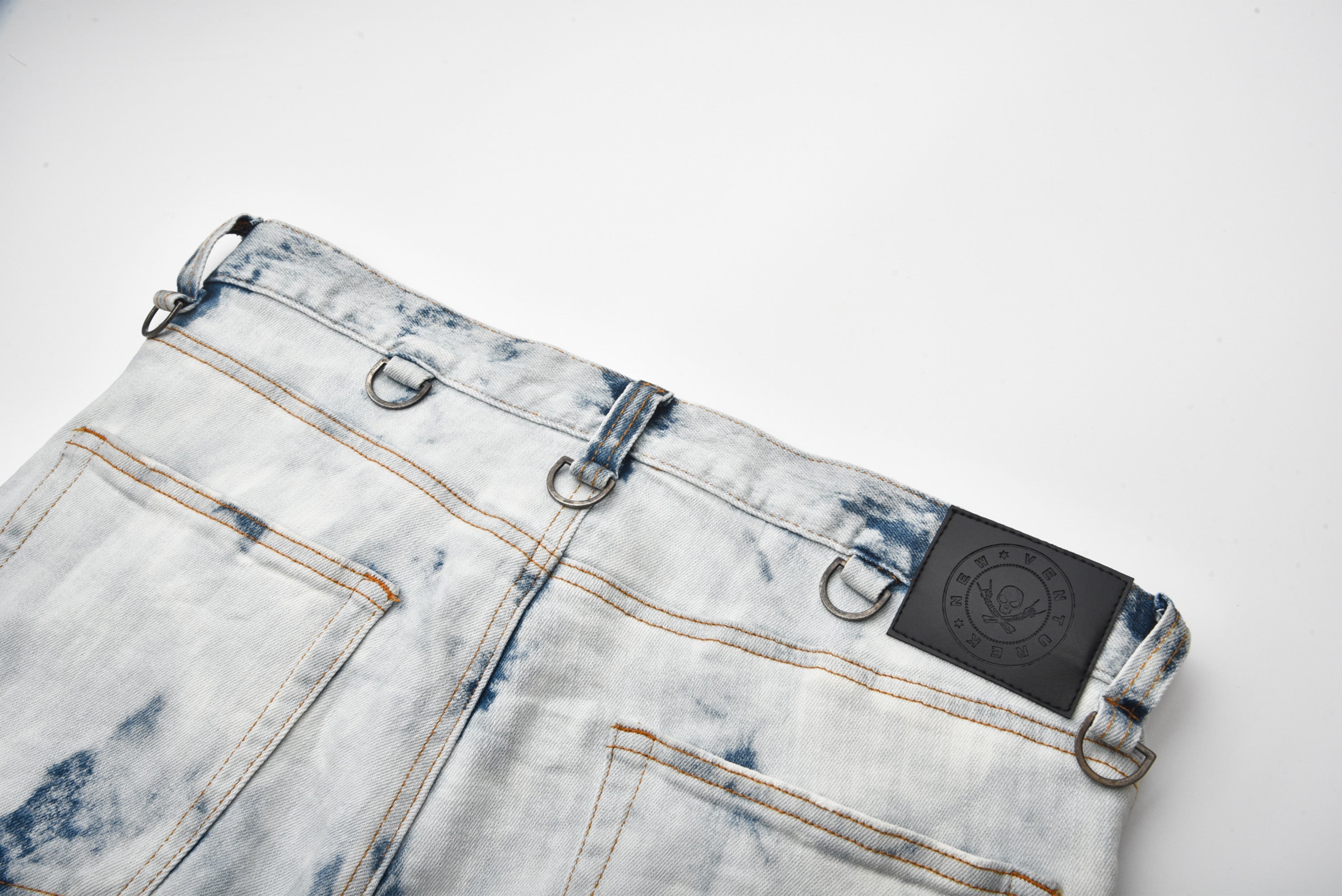 VENTUREK Distressed Washed Zippered Studded Slim Jeans