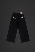 NIANJIUYIKOUER Embroidered Wide-Leg Twill Pants