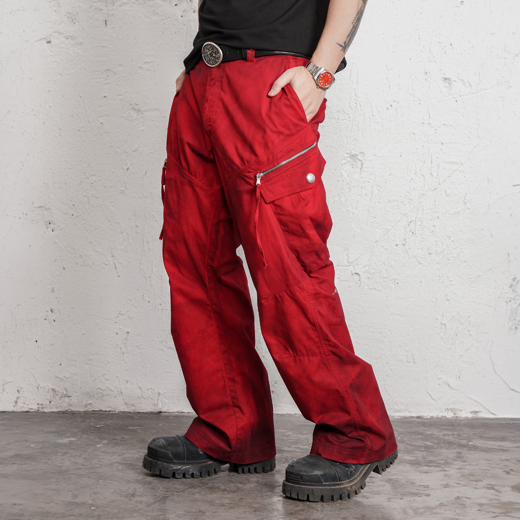 UNDERWATER Burnt Red Dirty-Dyed Moleskin Cargo Pants