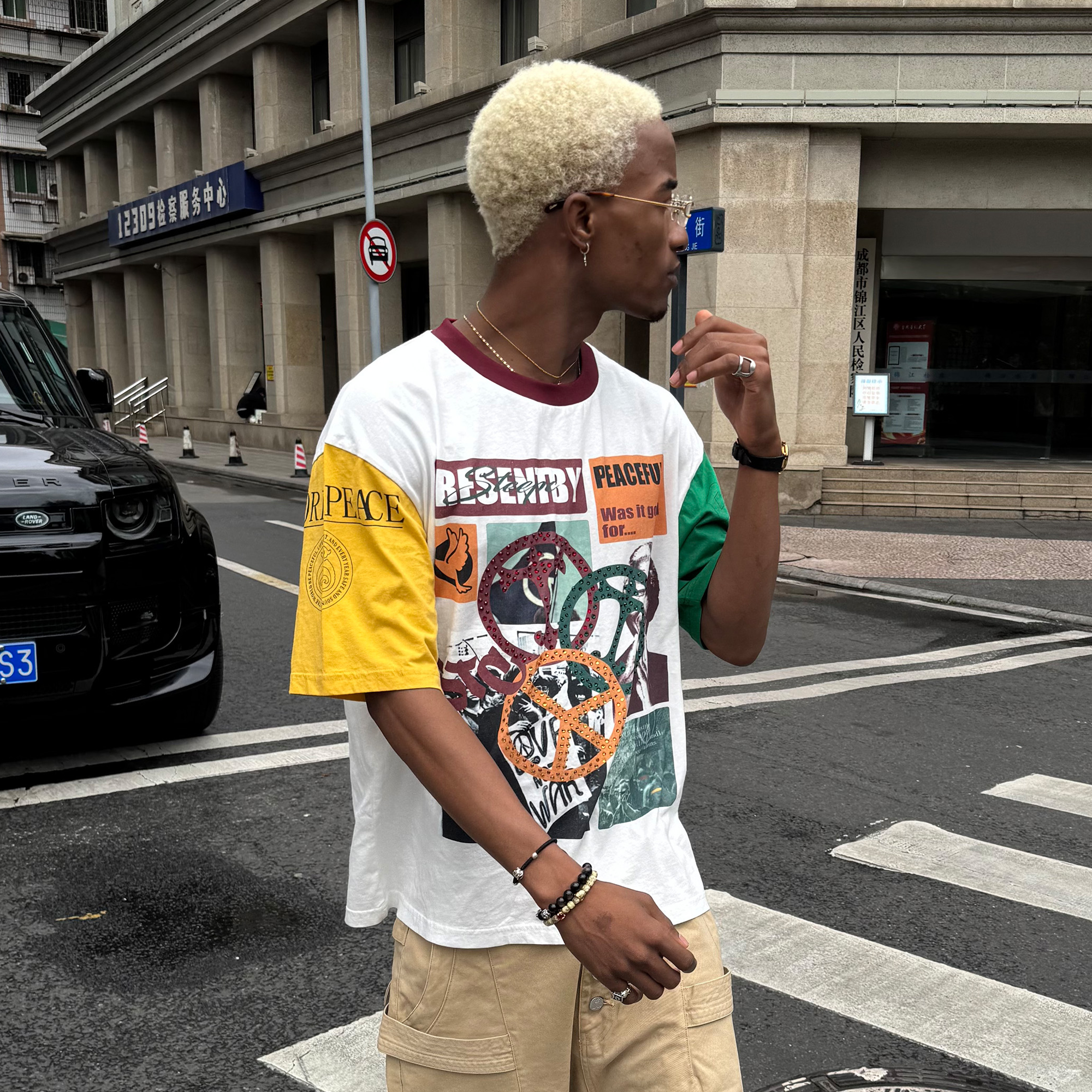 STEEPC Contrast Diamond Graphic T-Shirt