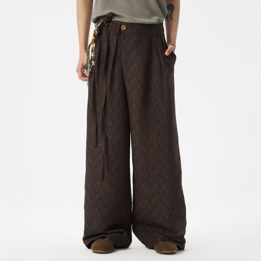 GONGHE REPUB Damask Jacquard Wrap-Tie Pants