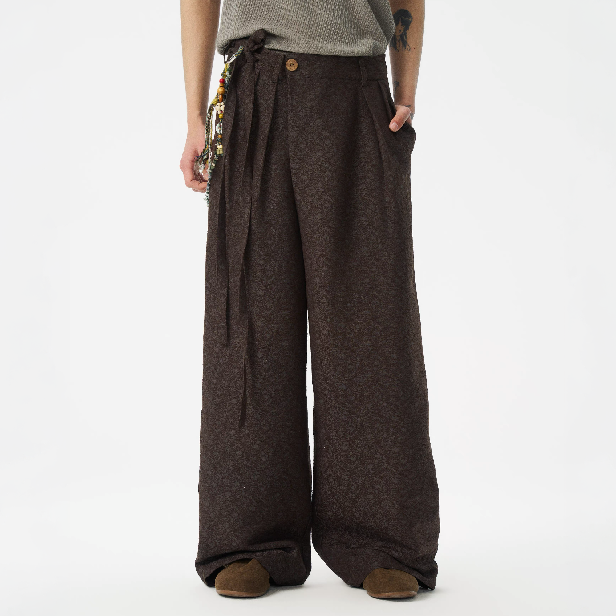 GONGHE REPUB Damask Jacquard Wrap-Tie Pants