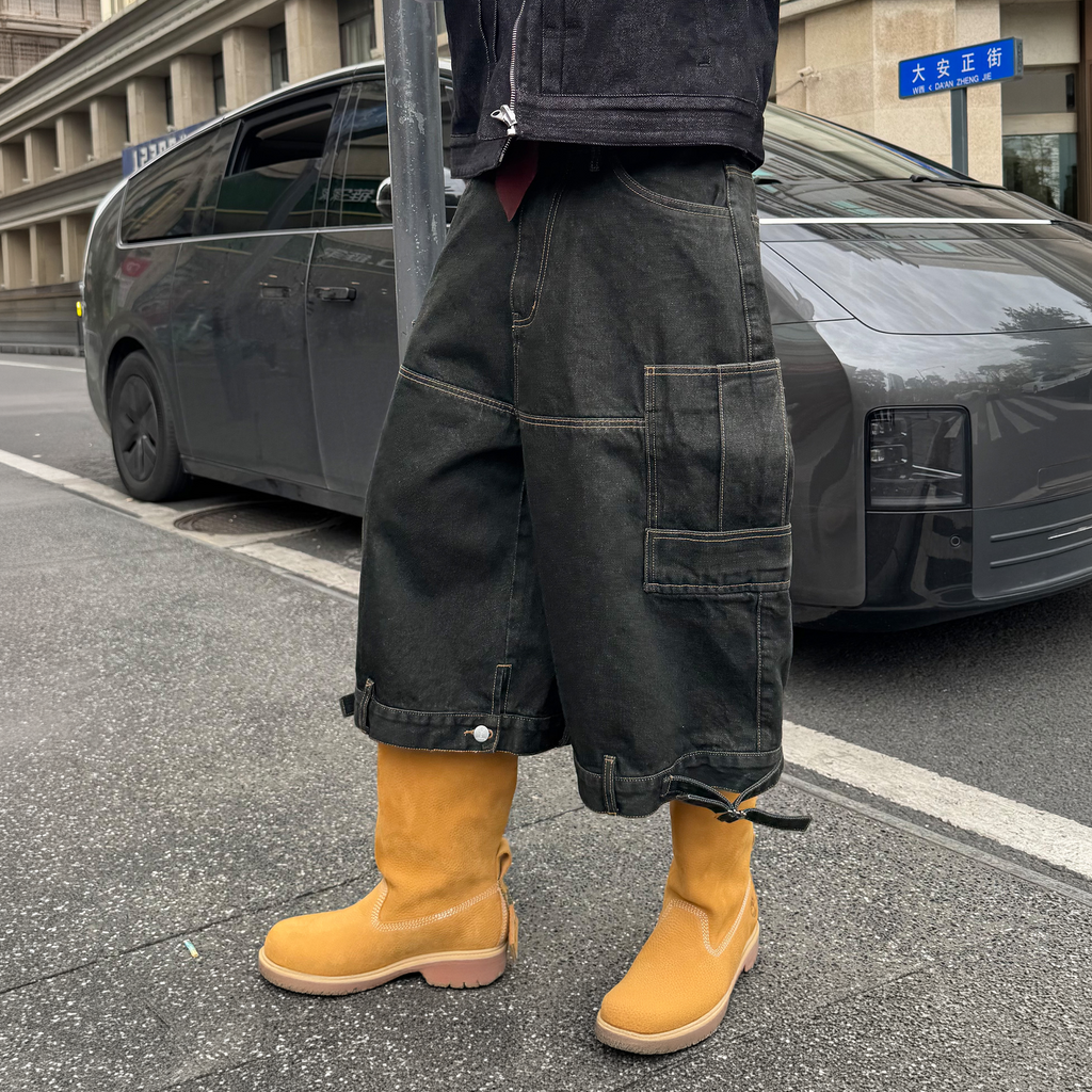 STEEPC Multi-Pocket Raw Denim Shorts