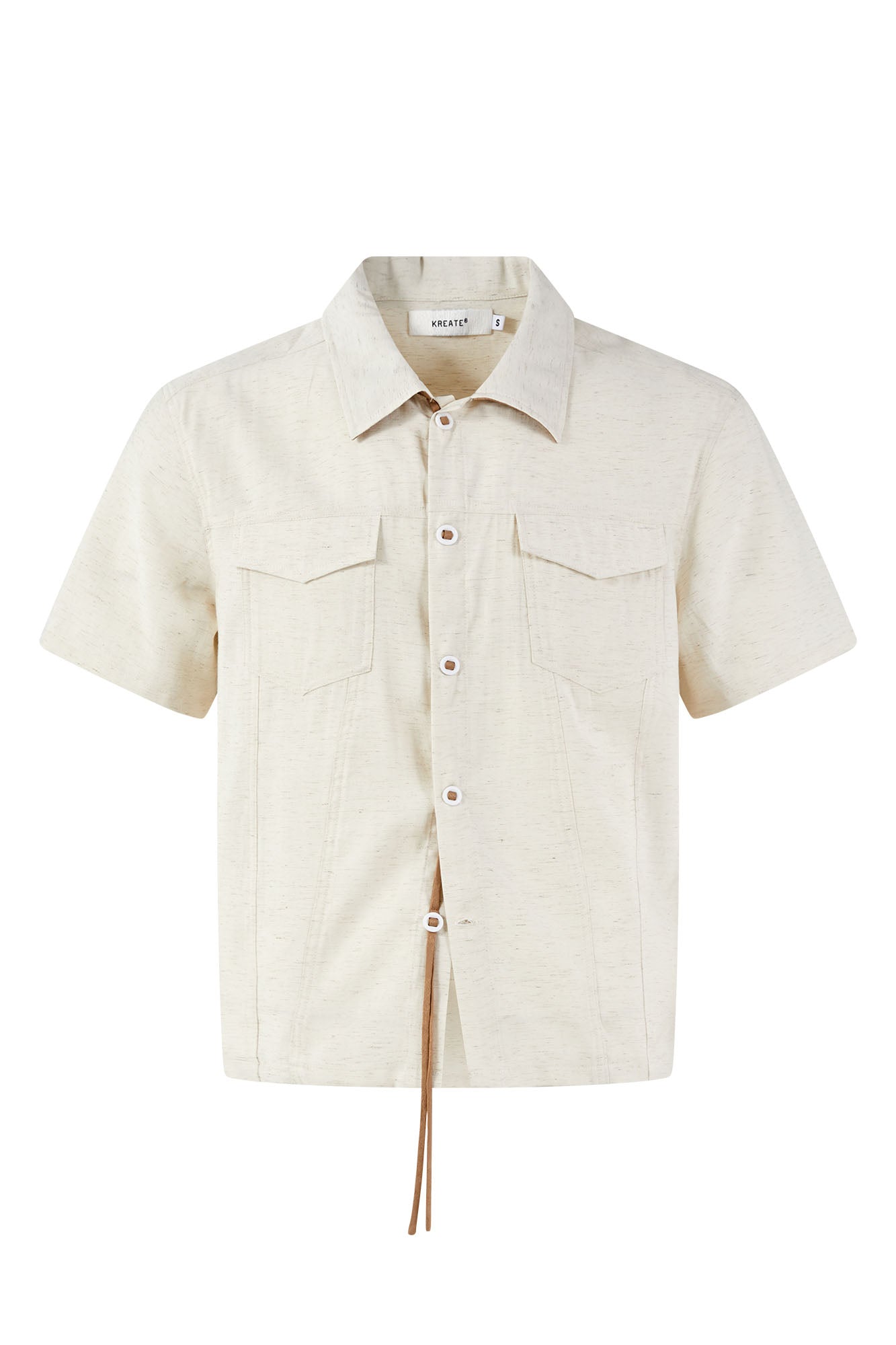 KREATE Contrast Collar Linen Half Shirt