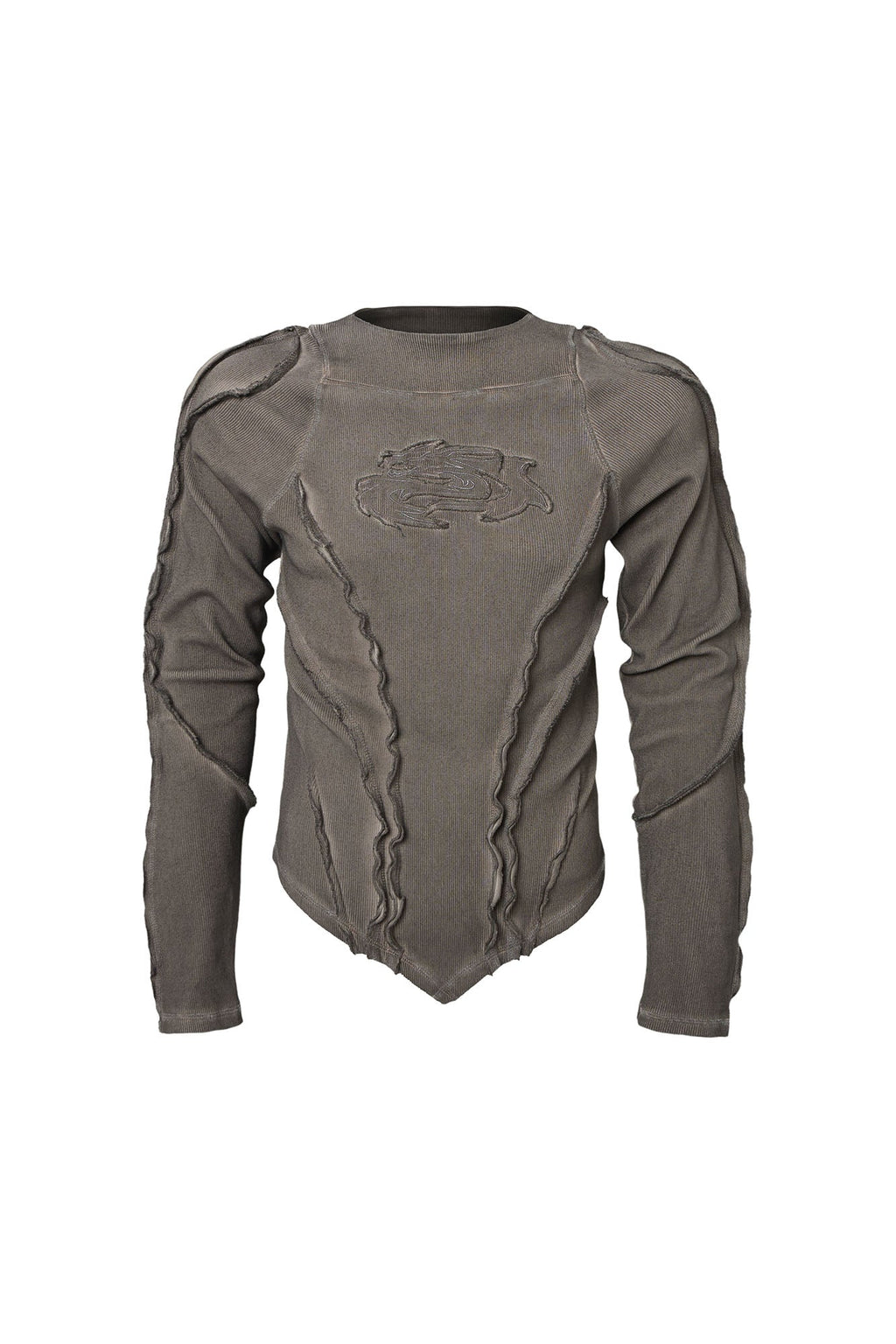 CLP Distressed Raw-Seam Paneled Long-Sleeve Tee