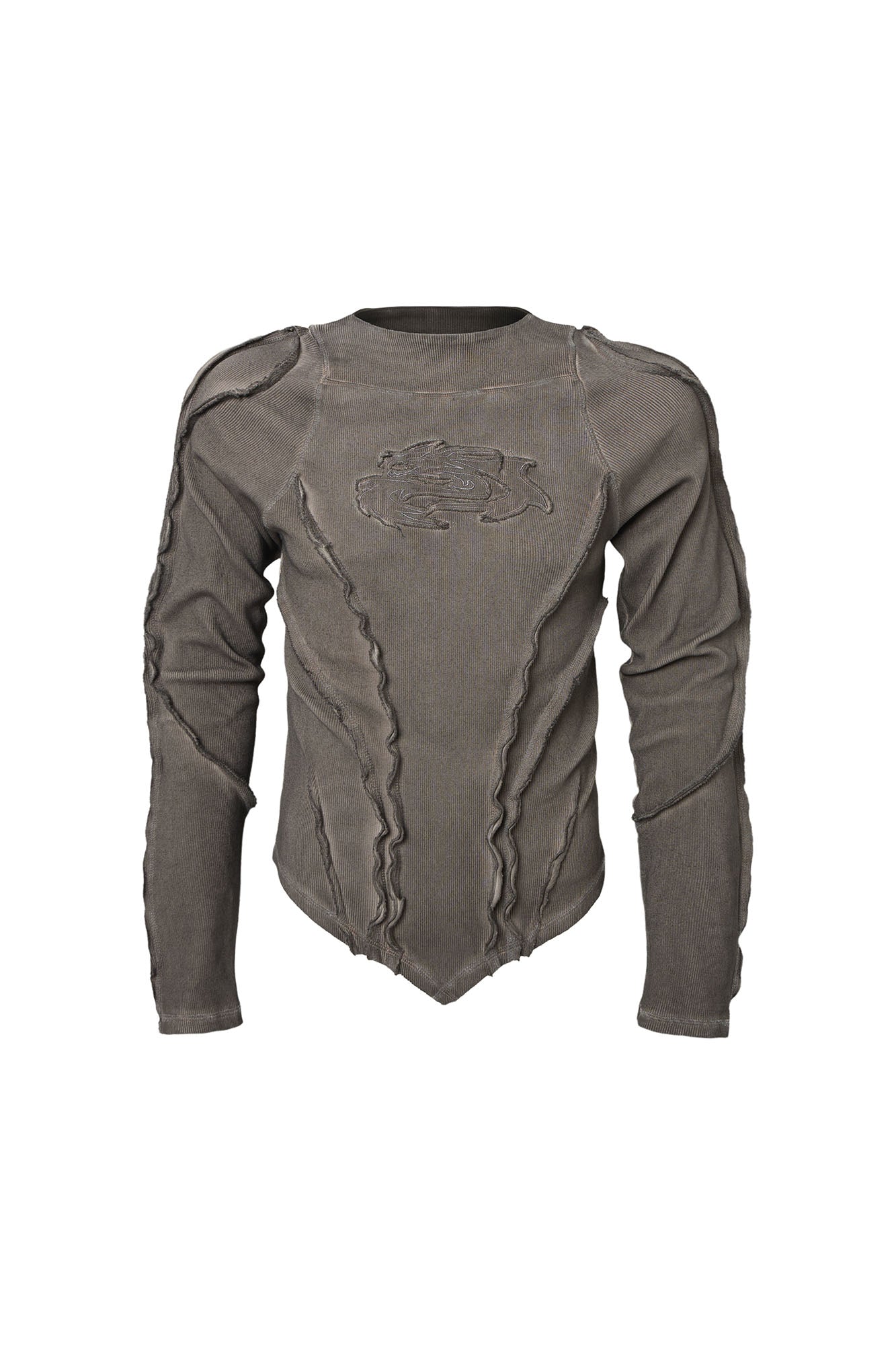 CLP Distressed Raw-Seam Paneled Long-Sleeve Tee