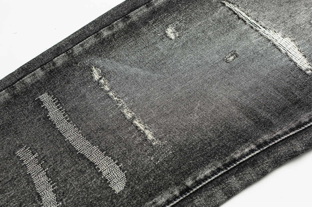 ME DA IGUAL Washed Destroyed Patch Straight-Leg Jeans